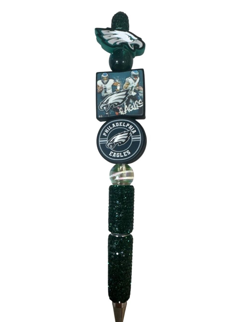 Philadelphia Eagles-Themed Beaded Pen With Glitter Handle & Iconic Logos